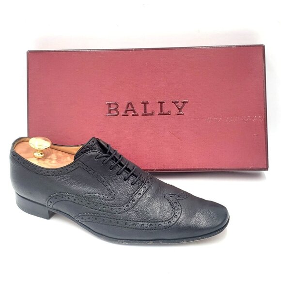 Bally Other - Vintage Bally Switzerland Dress Shoes Men size 9.5 Black Leather Wingtip Oxfords